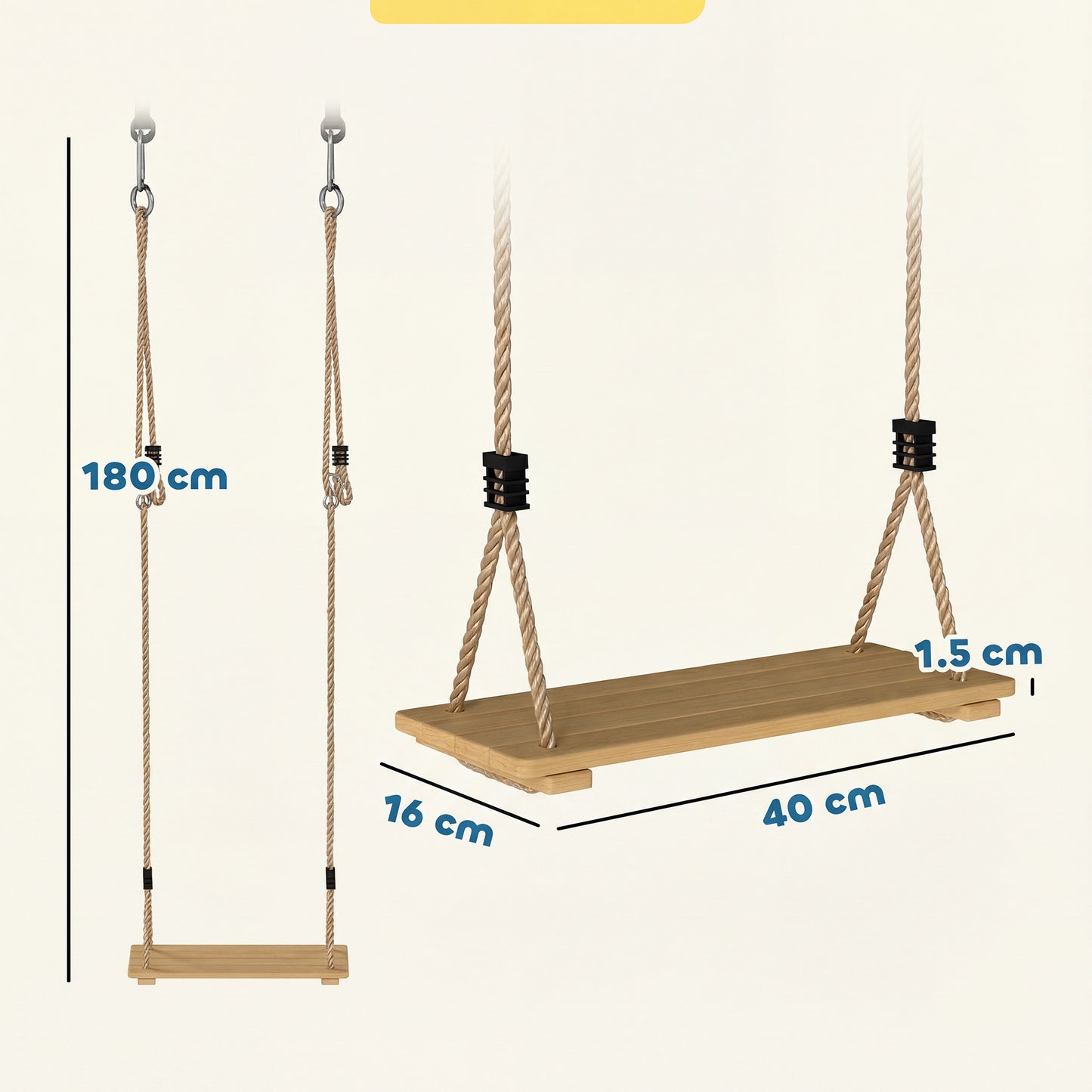 Wooden Swing Seat, Kids Swing Set with Adjustable Rope