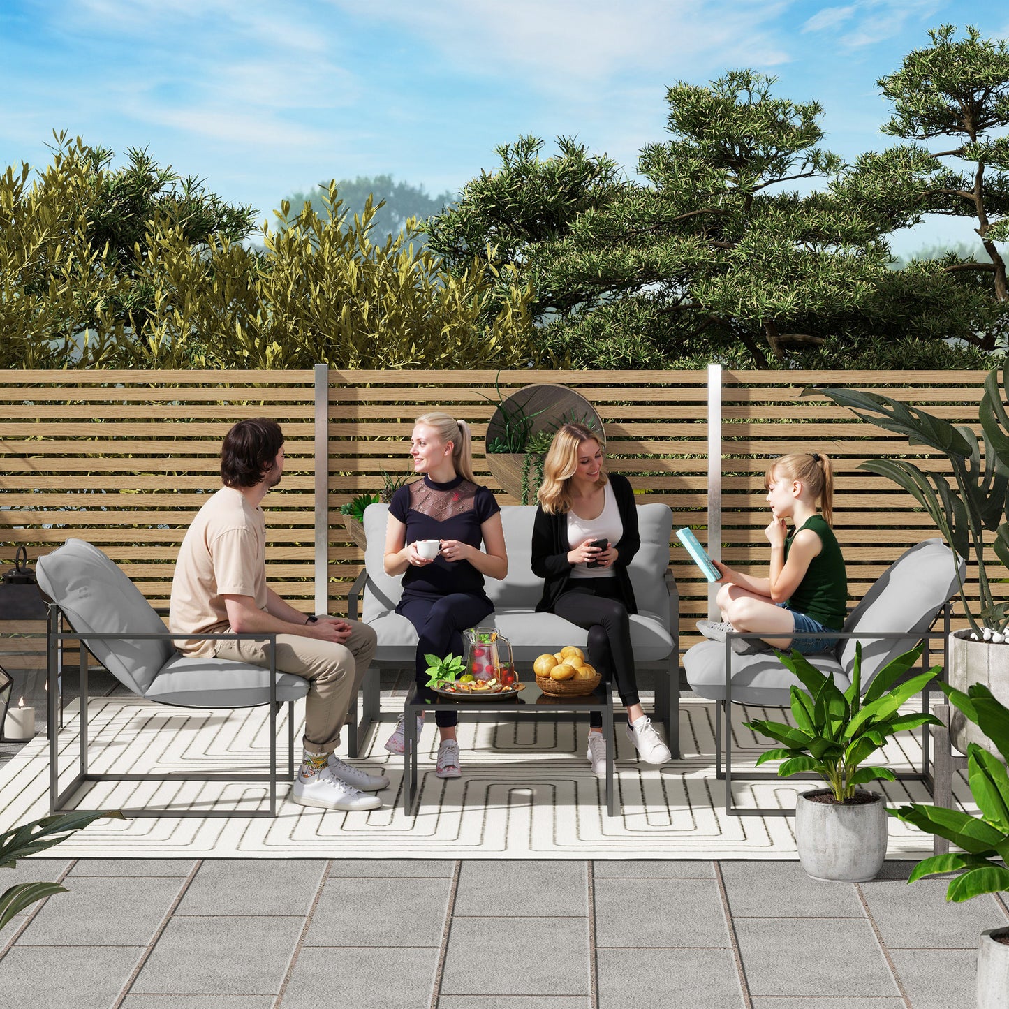 Four-Piece Relaxed Back Garden Dining Set - Black/Light