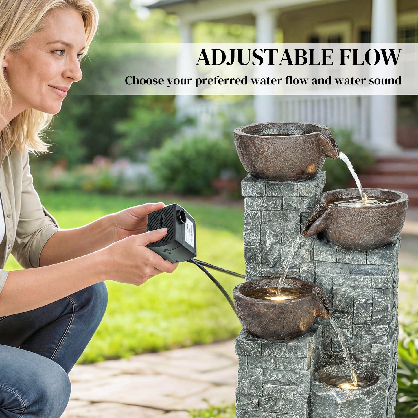 4-Tier Outdoor Fountain, Cascading Waterfall