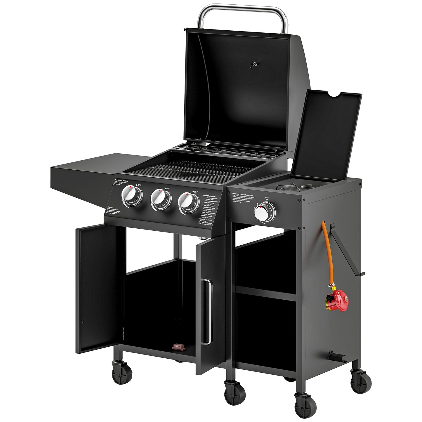 3+1 Burner Gas BBQ Grill with Storage Cabinet and Shelves