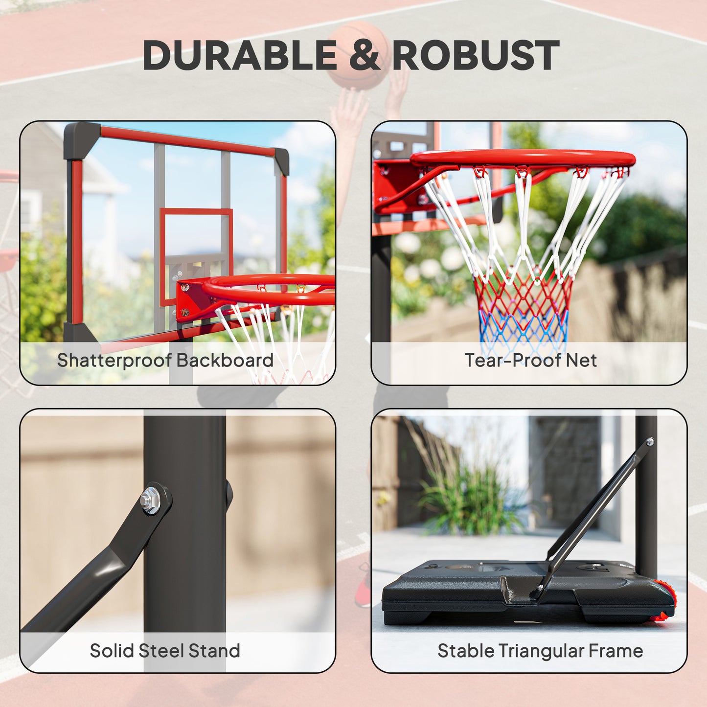 Height Adjustable Basketball Hoop and Stand with Firm Backboard