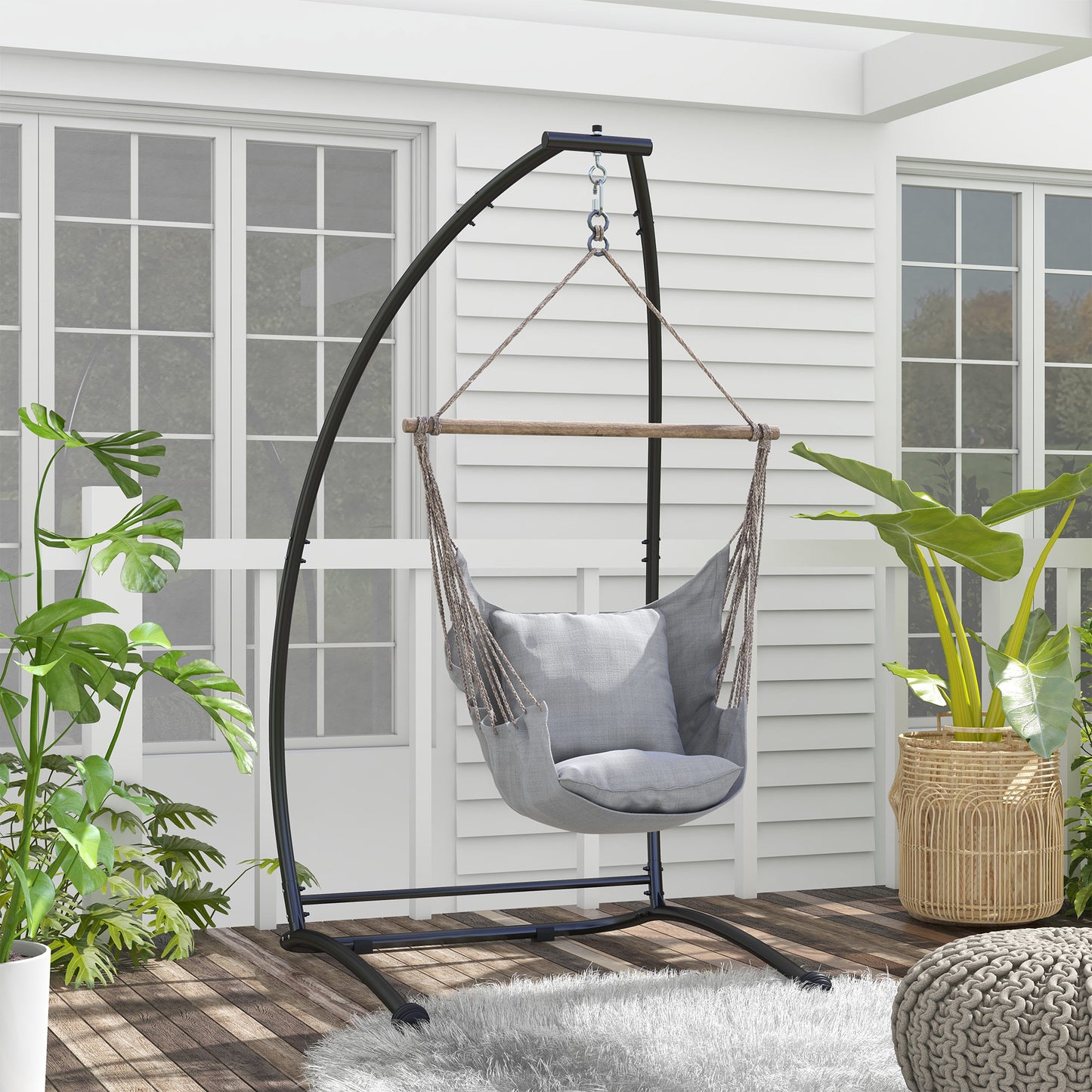Hammock Chair Stand, C Shape Hanging Heavy Duty Metal Frame Hammock