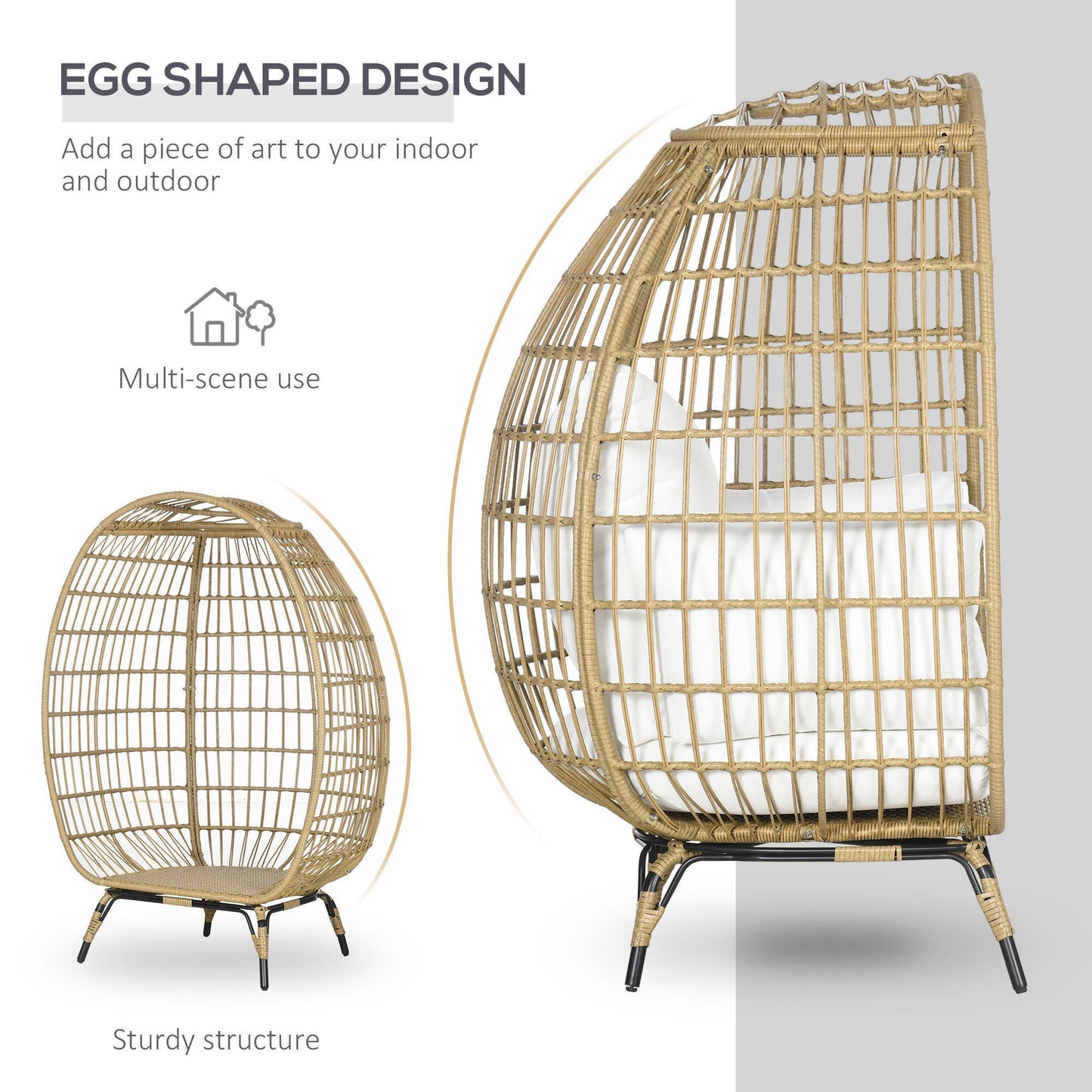Rattan Egg Chair with Cushions and Pillows