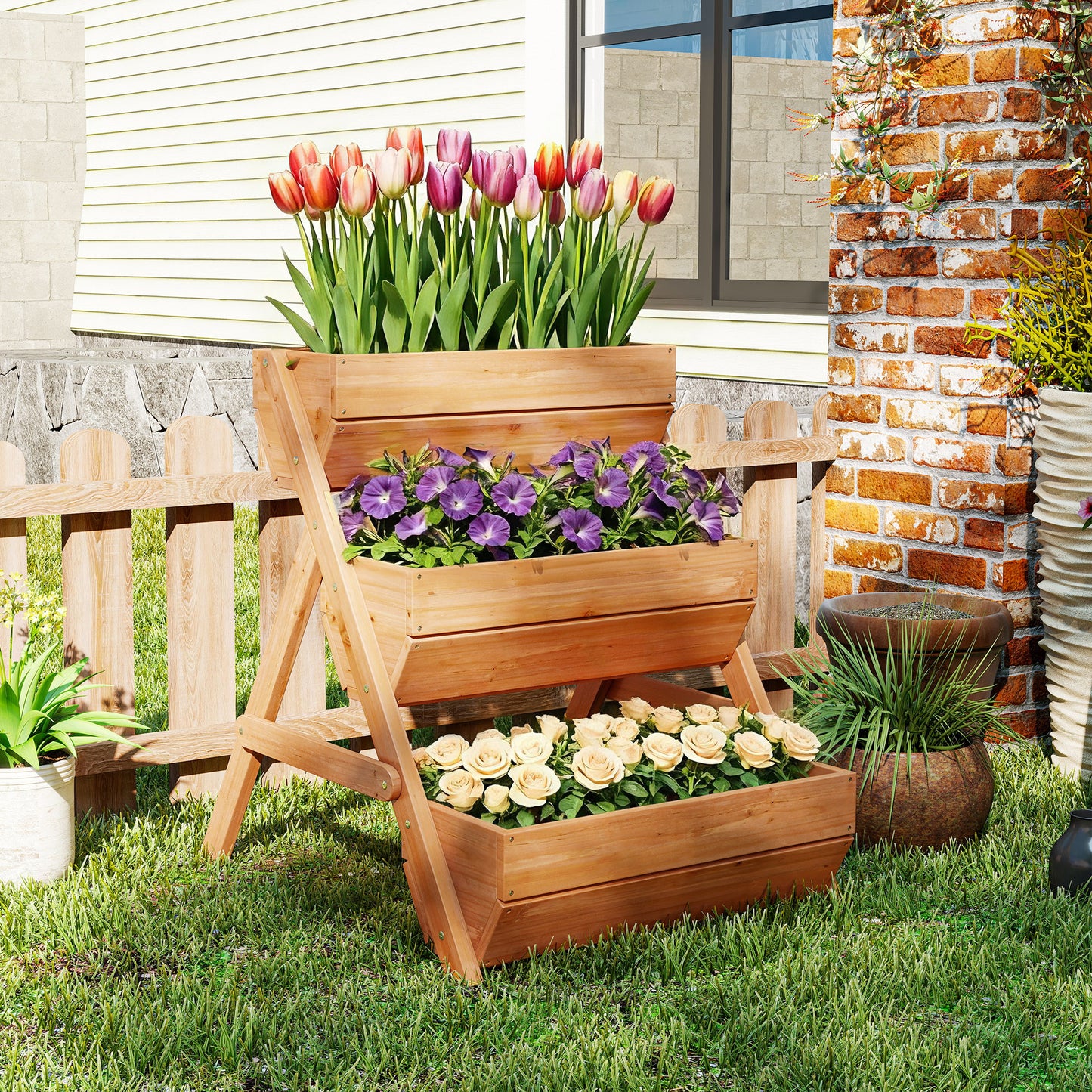 3 Tier Raised Garden Bed Wooden Elevated Planter Box Kit