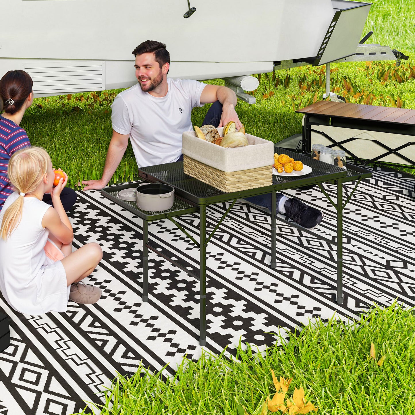 Folding Grill Table, 4.5ft Portable Camping Table with 2 Wing Panels