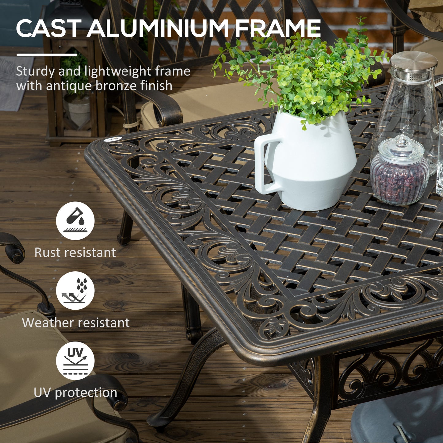 7 PCs Garden Patio Dining Set with Parasol Hole