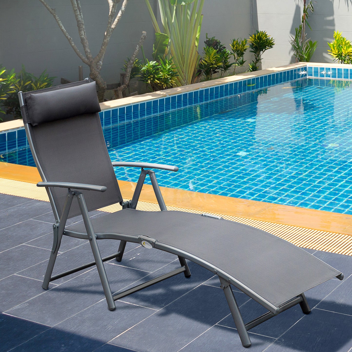 Sun Lounger Steel Frame Outdoor Folding Chaise Texteline Lounge (1)