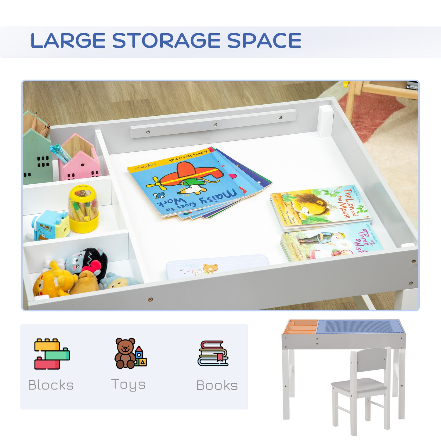 Kids Table and Chair Set, with Storage Space