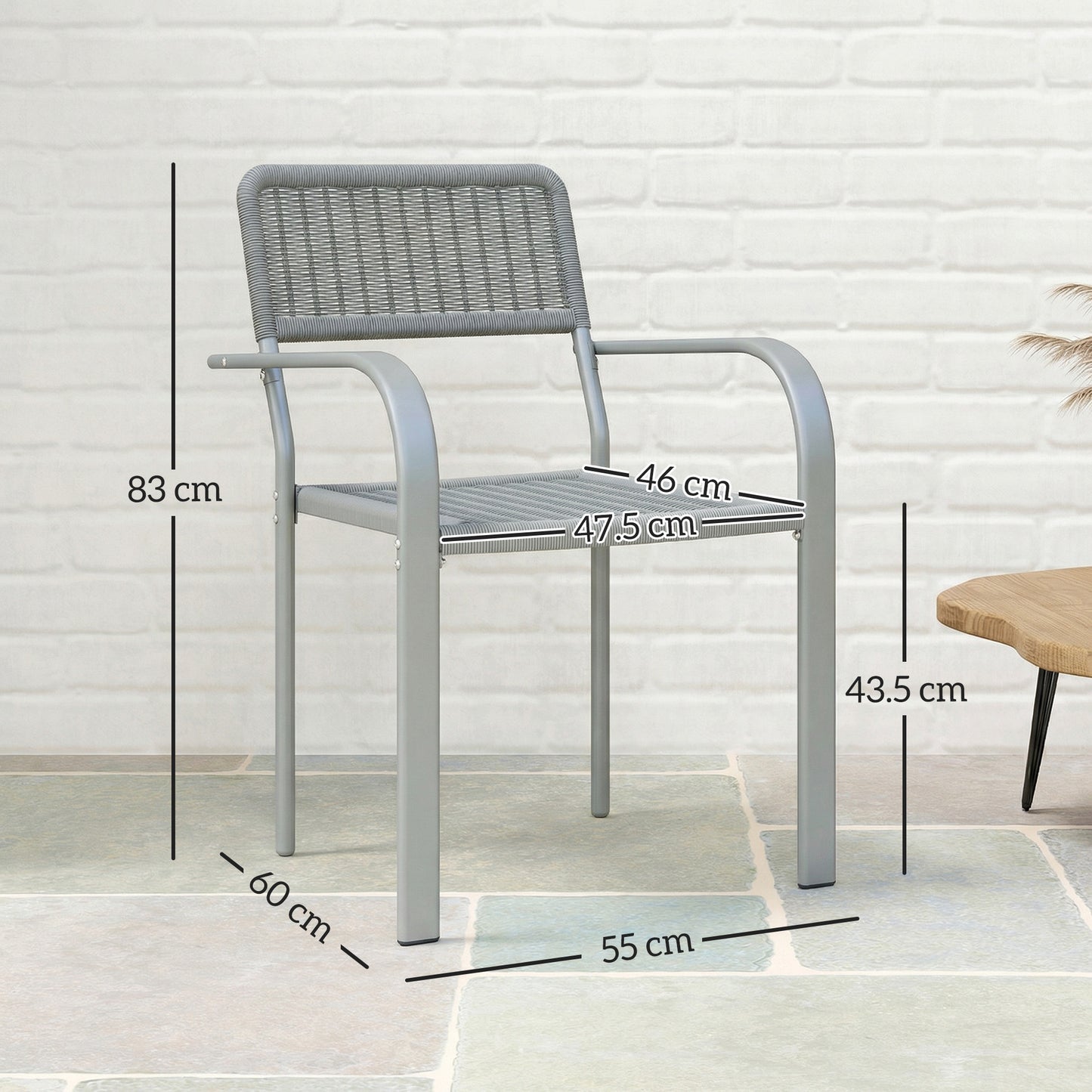 Stackable Garden Chairs Set of 4, Rattan Effect Outdoor Dining Chairs