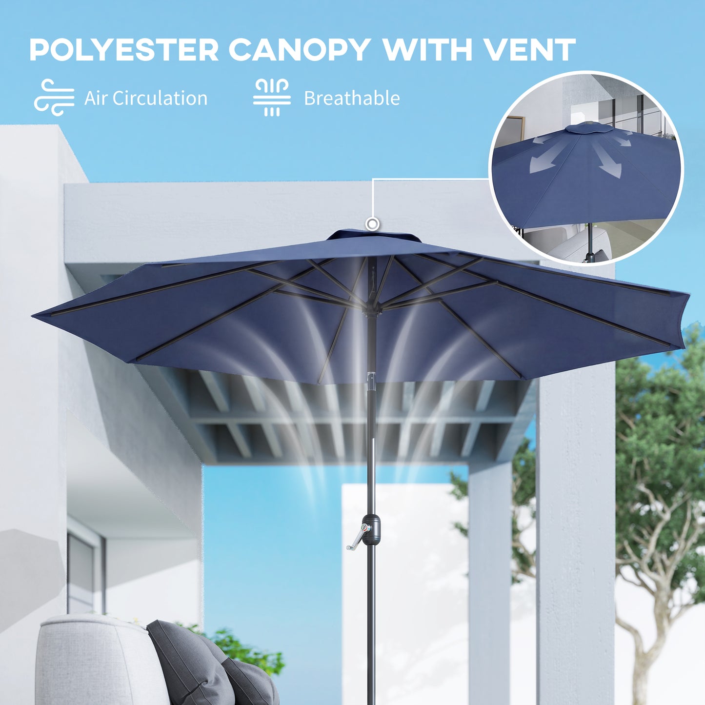 3 m Garden Parasol Umbrellas, Outdoor Sun Shade with 8 Ribs (1)