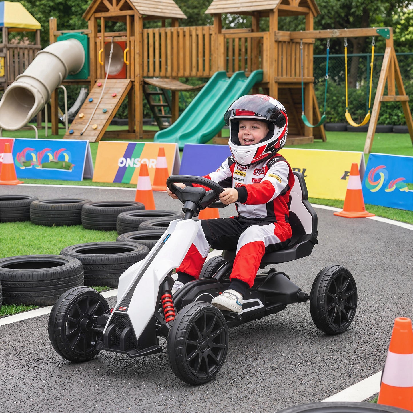 12V Electric Go-Kart for Kids, Ride-On Racing Go-Kart