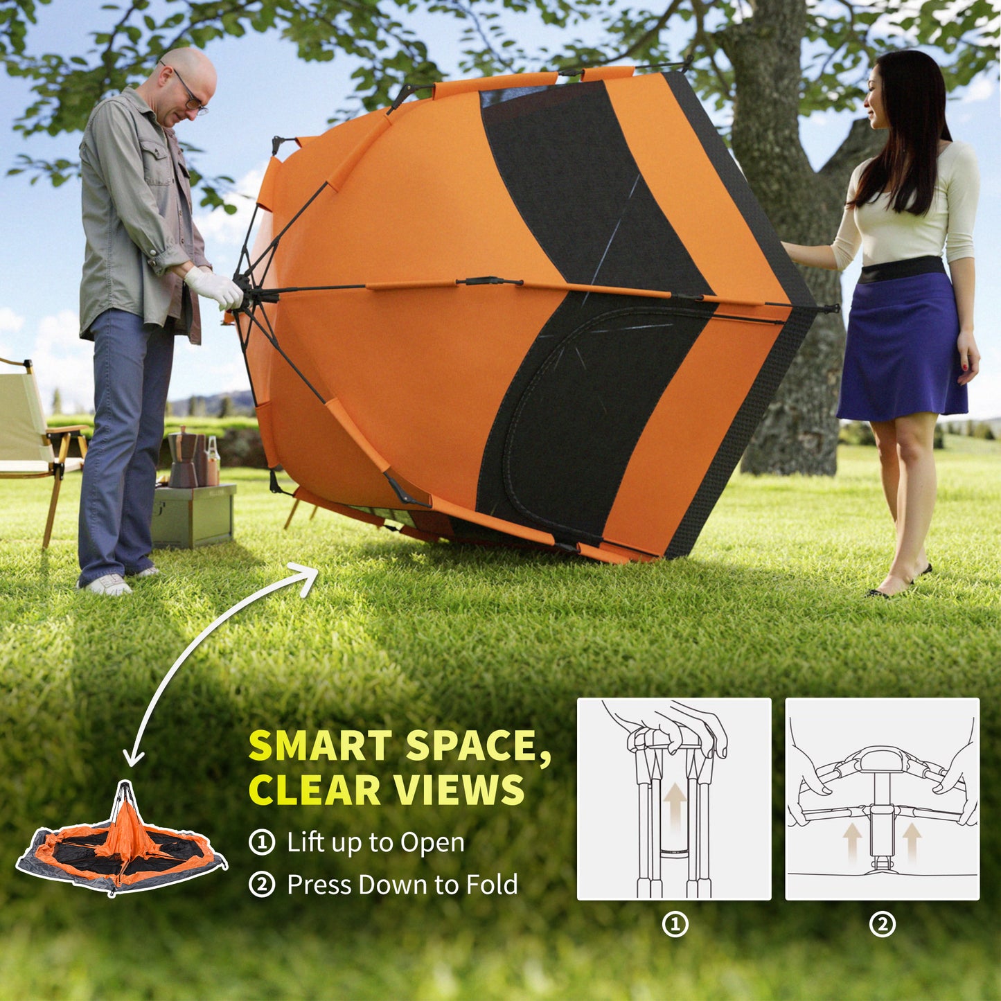 Six Man Hexagon Camping Tent with Hang Hook and Carry Bag - Orange and