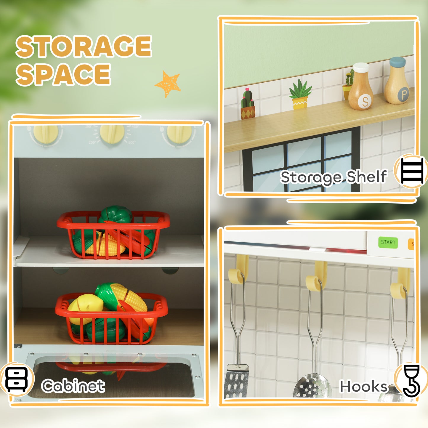Pretend Play Kitchen, Kids Kitchen Playset with Light & Sound Stove