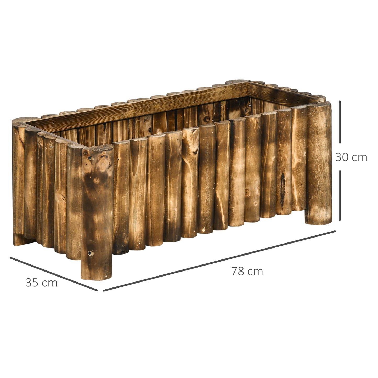 52L Raised Flower Bed Wooden Rectangular Planter Container Box Herb