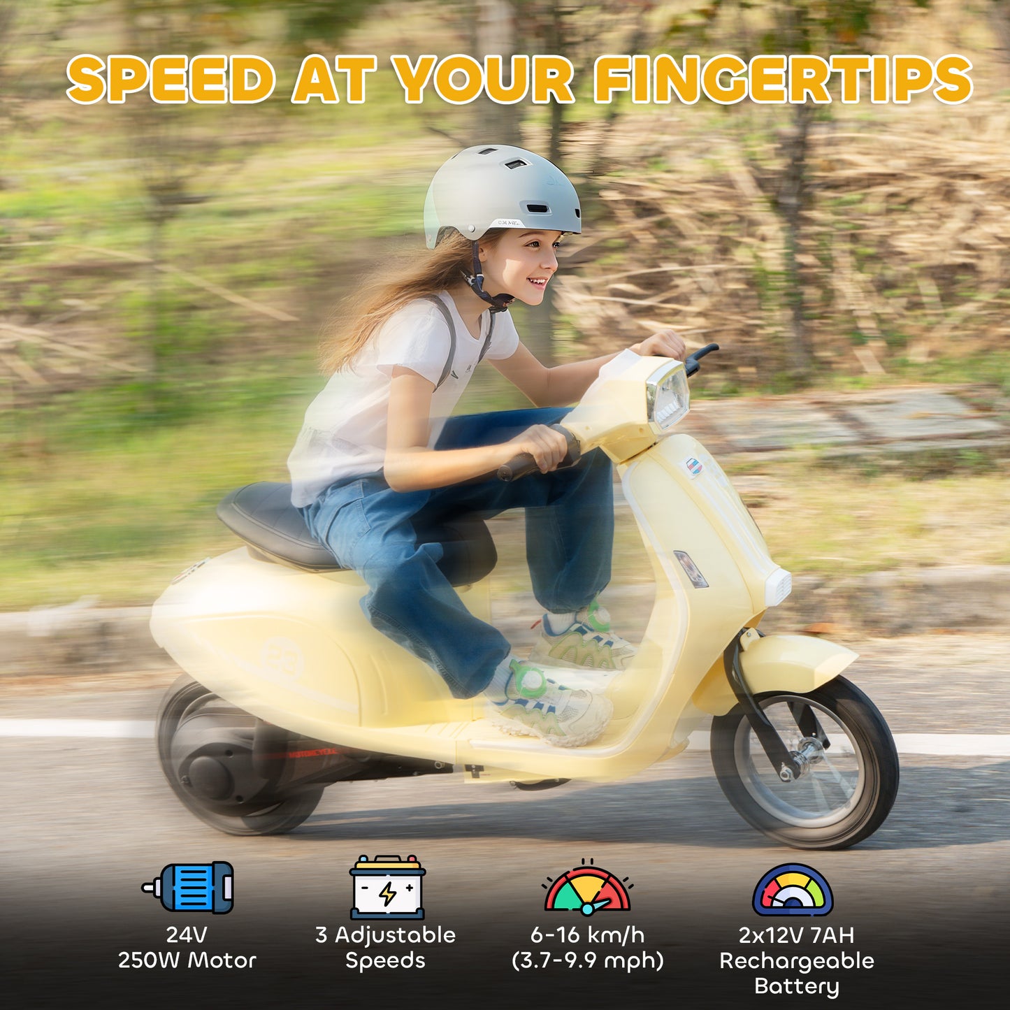 24V Kids Electric Motorbike, Ride on Motorcycle with Manual Throttle