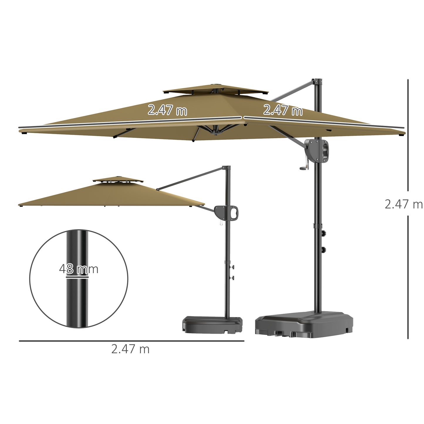 Cantilever Parasol with Weighted Base Double Top Garden Parasol