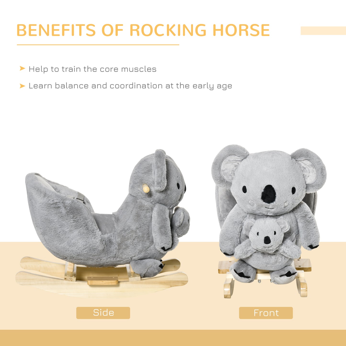 Kids Toddler Rocking Horse Plush Ride On Koala Rocker Wooden Base