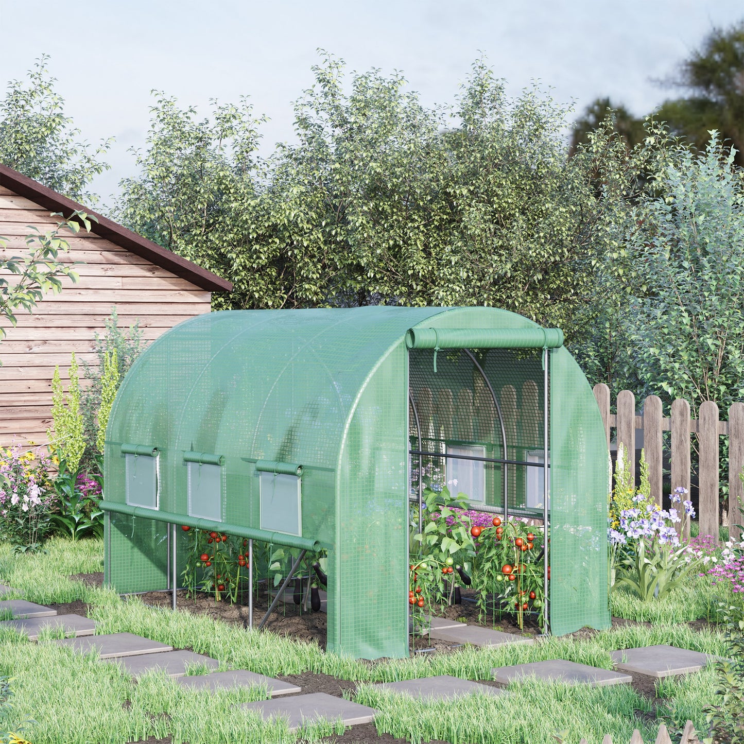 Walk-in Polytunnel Greenhouse Green House with Roll-up Sidewalls