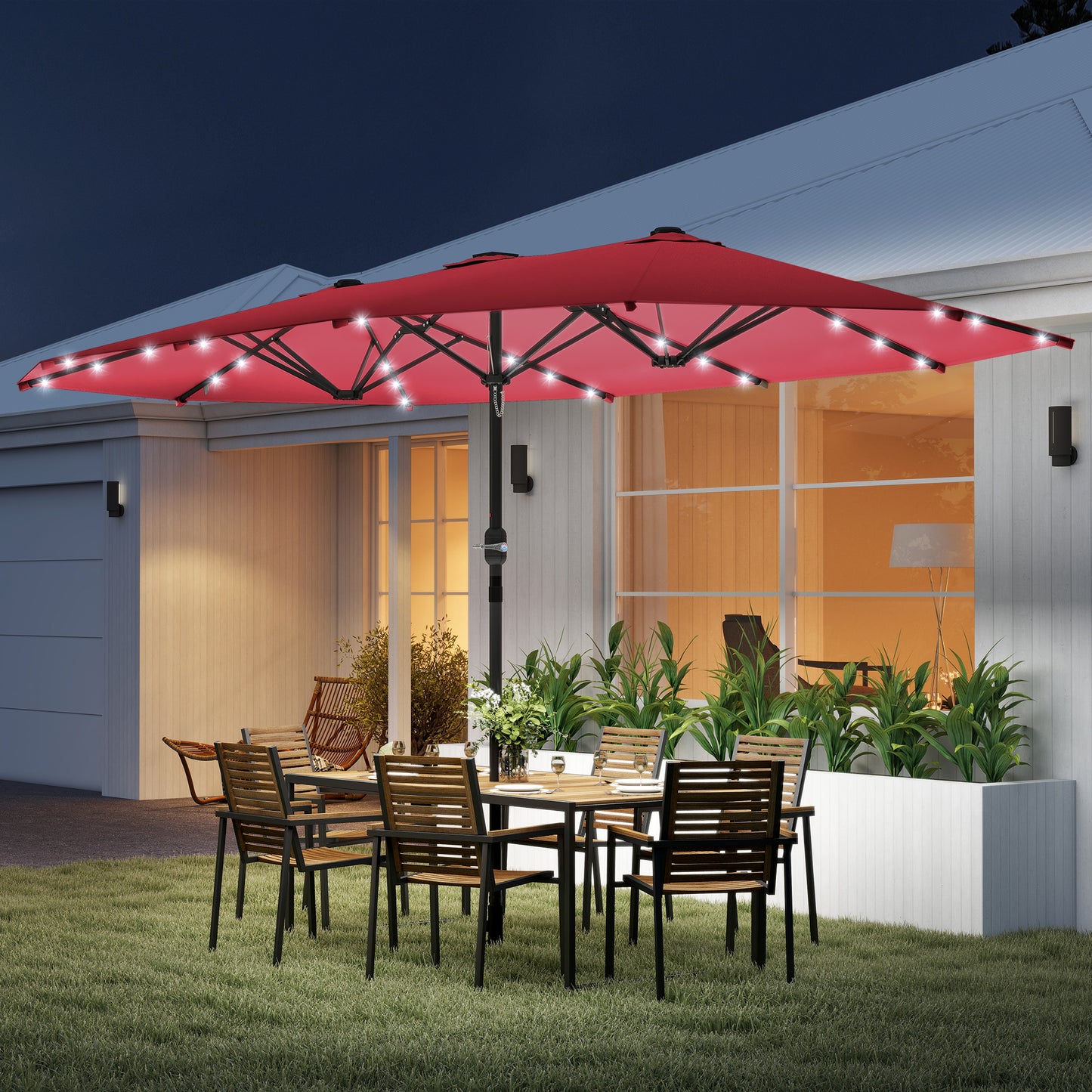 4.4m Double-Sided Sun Umbrella Patio Parasol LED Solar Lights