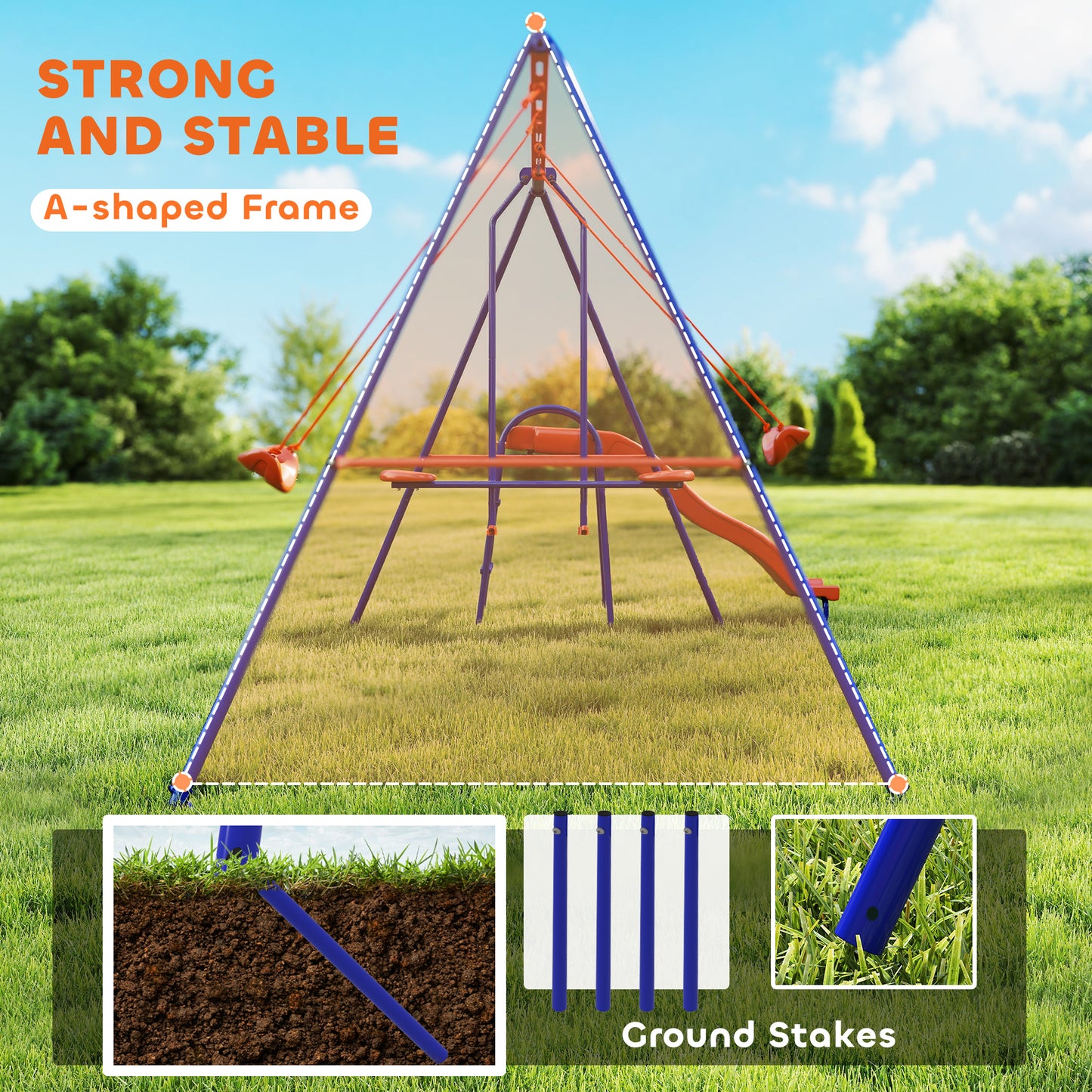 Four-In-One Metal Garden Swing Set, with Double Swings, Glider