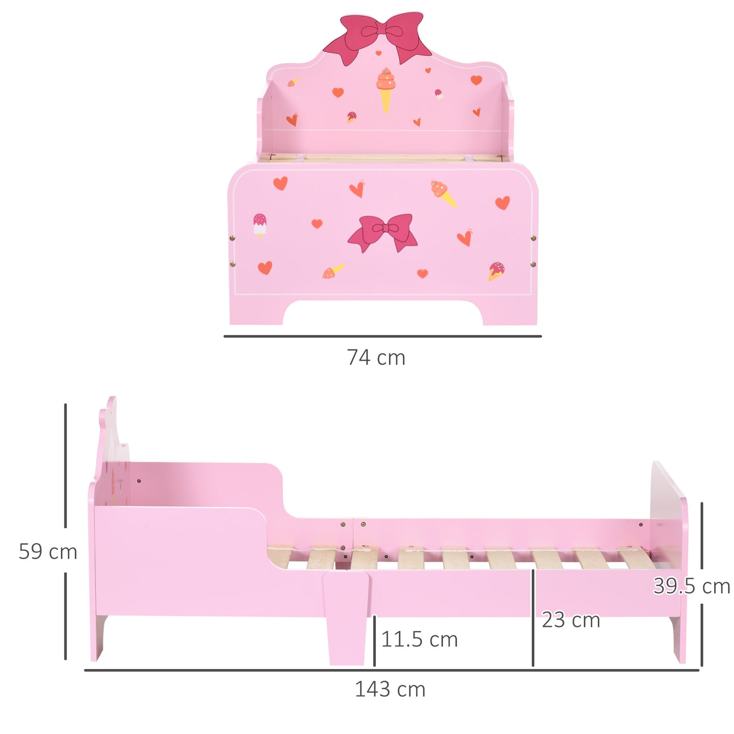 Princess-Themed Kids Toddler Bed w/ Cute Patterns, Safety Rails