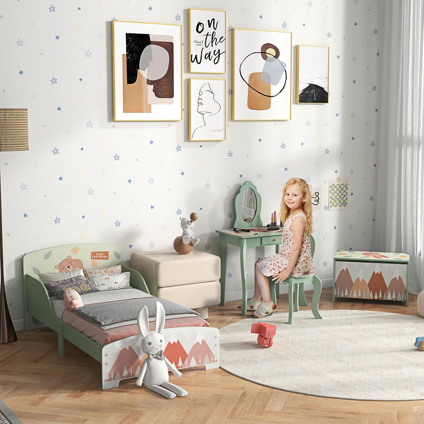 Kids Bedroom Furniture Set Includes Bed Frame, Kids Toy Chest