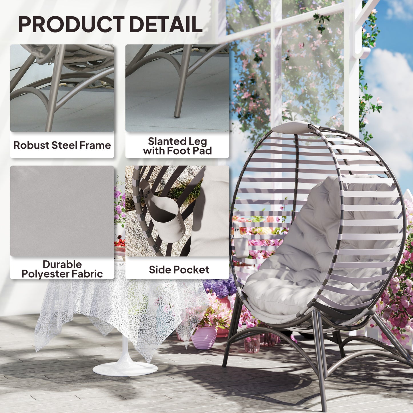 Egg Chair with Cushion & Side Pocket