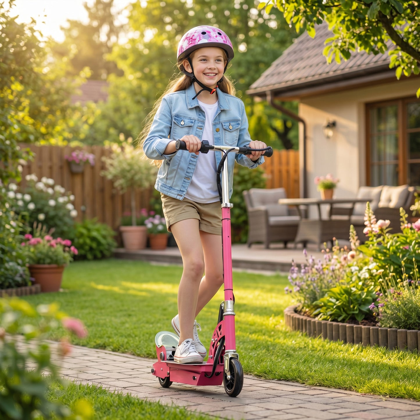 Foldable Powered Scooter with Adjustable Seat, Brake