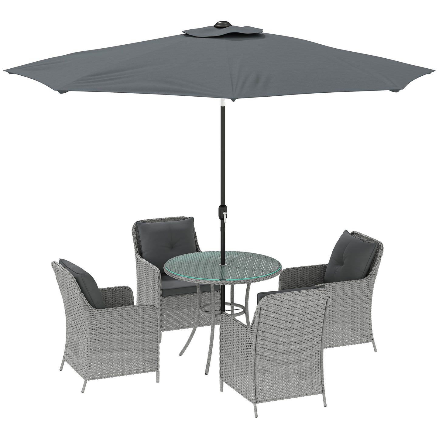 4 Seater Rattan Dining Set with Parasol & Cushions