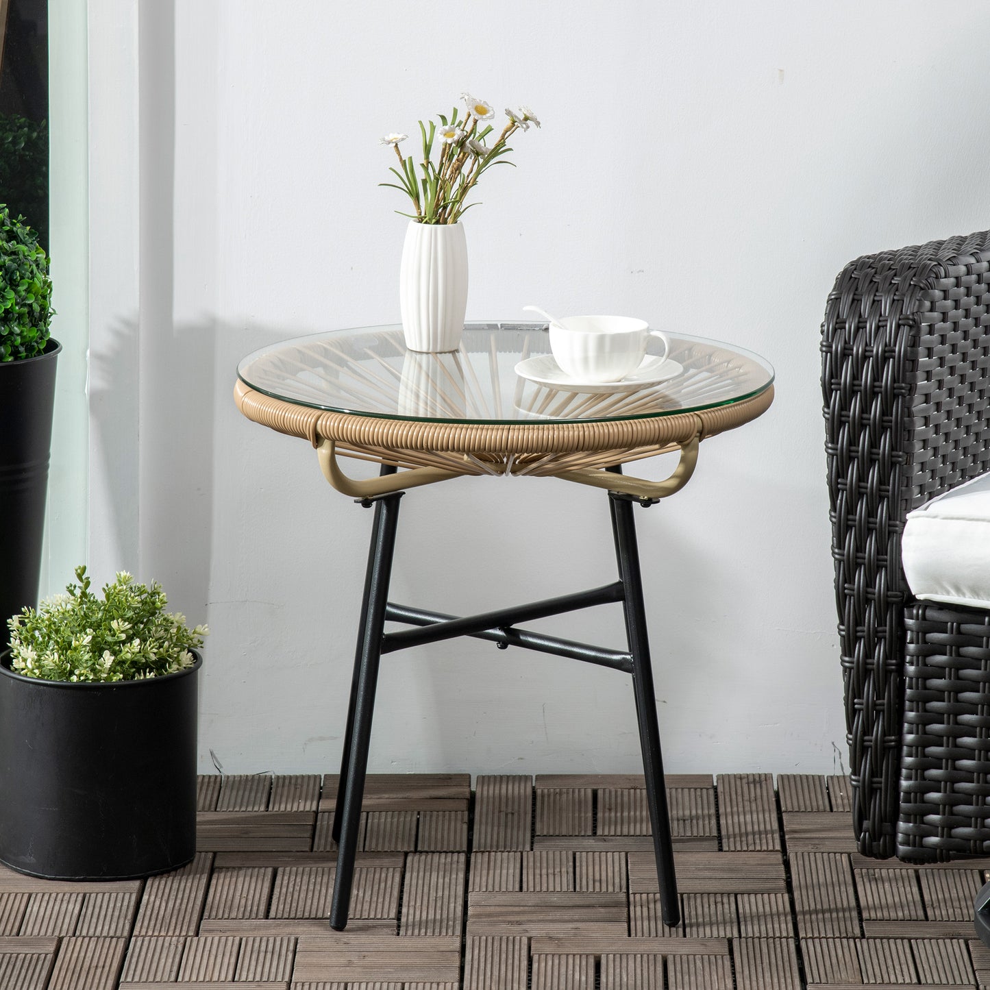 Rattan Side Table, Round Outdoor Coffee Table