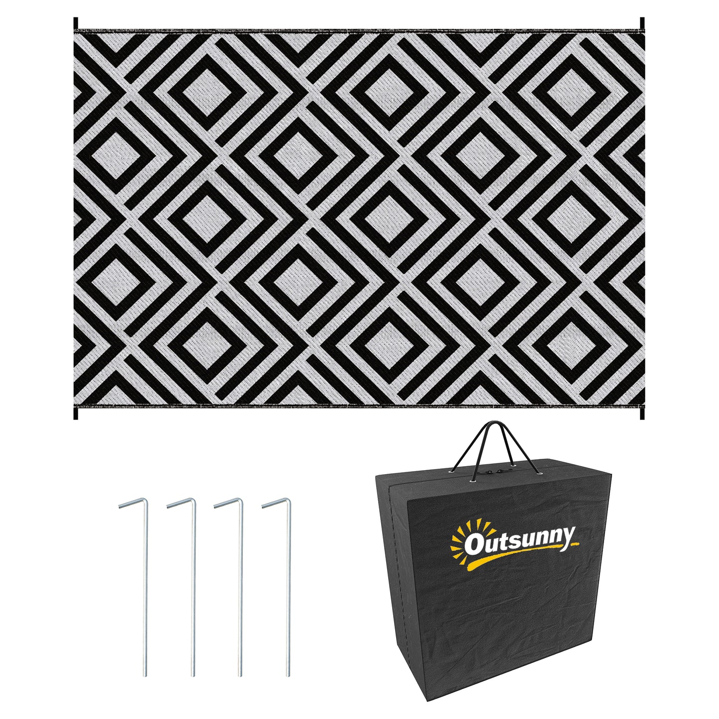 Reversible Outdoor Rug, Plastic Straw Mat w/ Carry Bag Ground Stakes