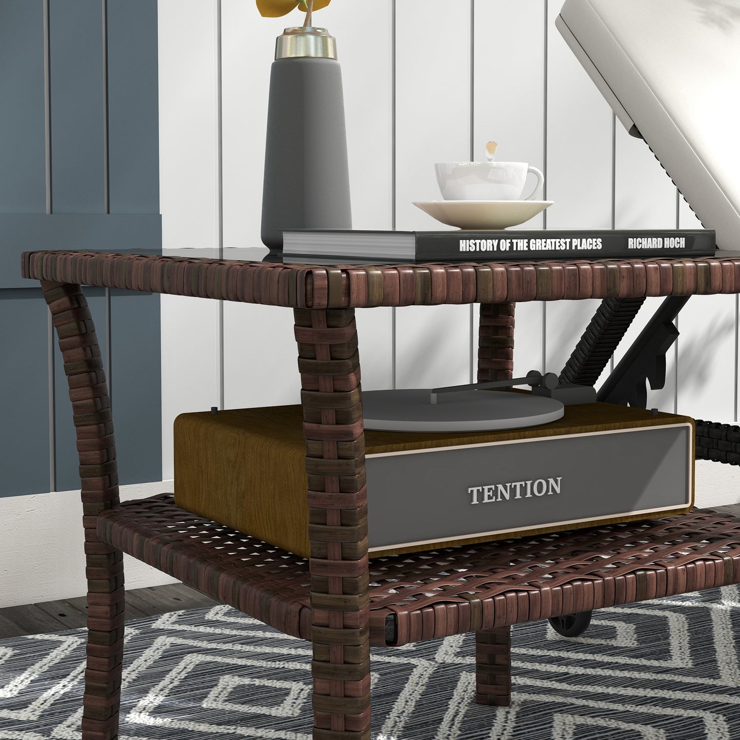 Two-tier PE Rattan Square Coffee Table