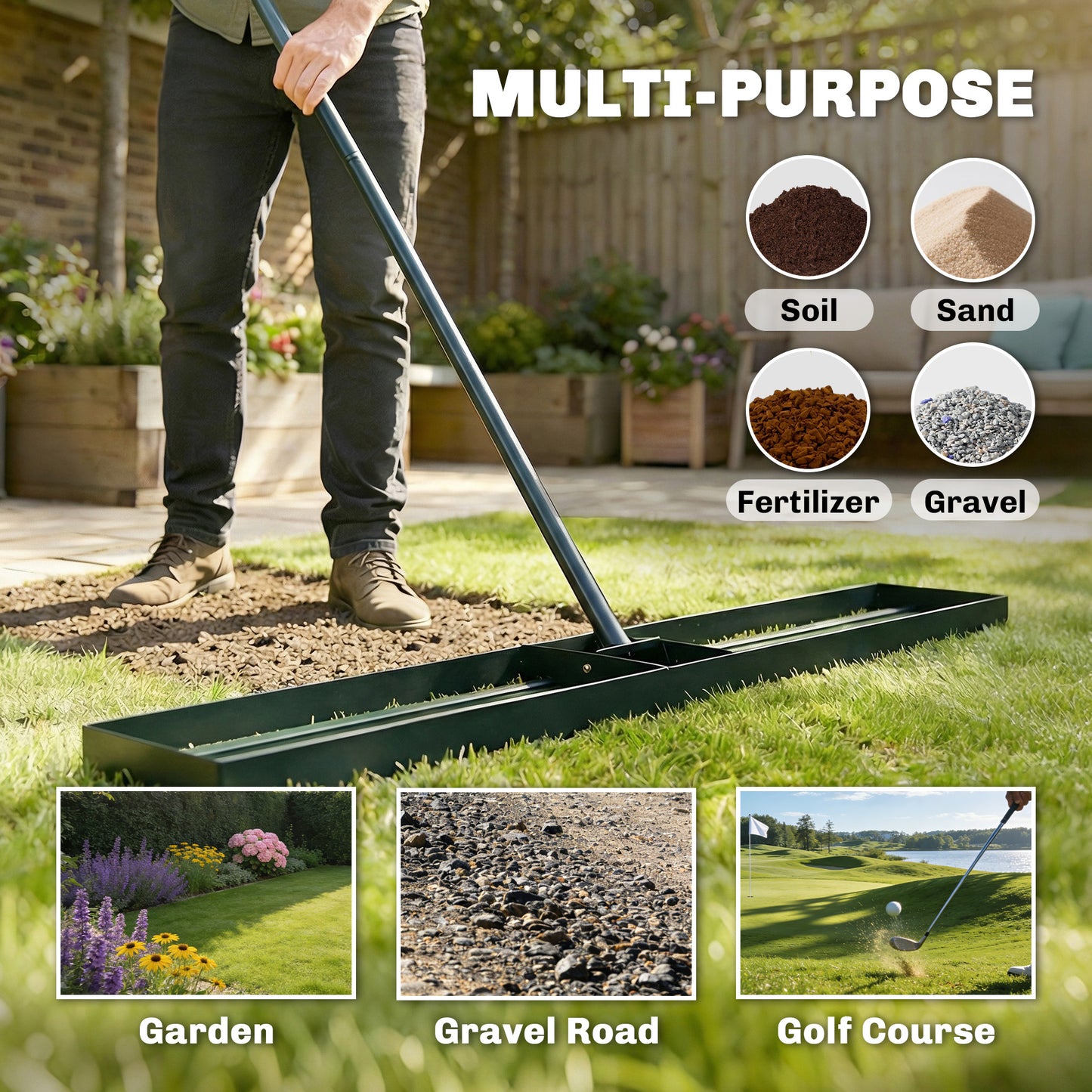 Lawn Levelling Rake, 113 x 26 cm Lawn Leveller Lute