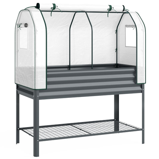Galvanised Raised Planter with Greenhouse Cover