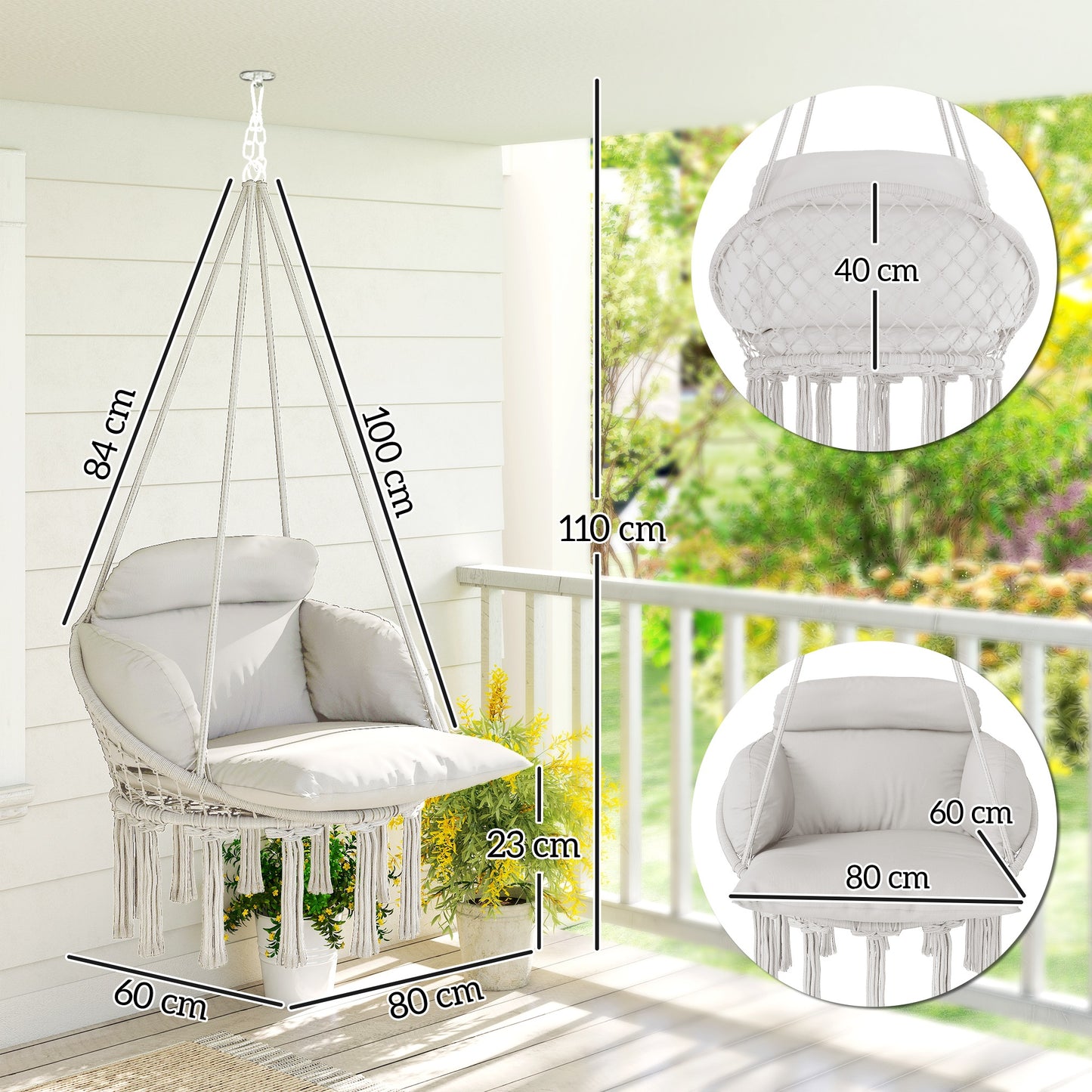 Hanging Chair Outdoor Hammock Chair with Soft Cushion