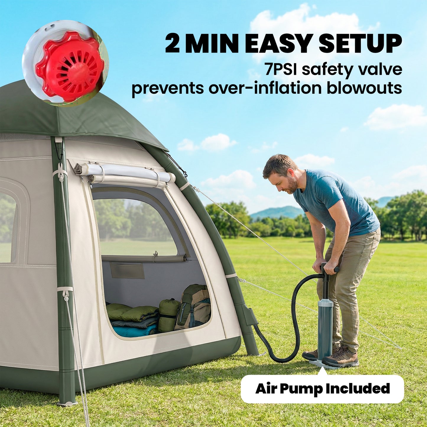Inflatable Camping Tent with Rainfly