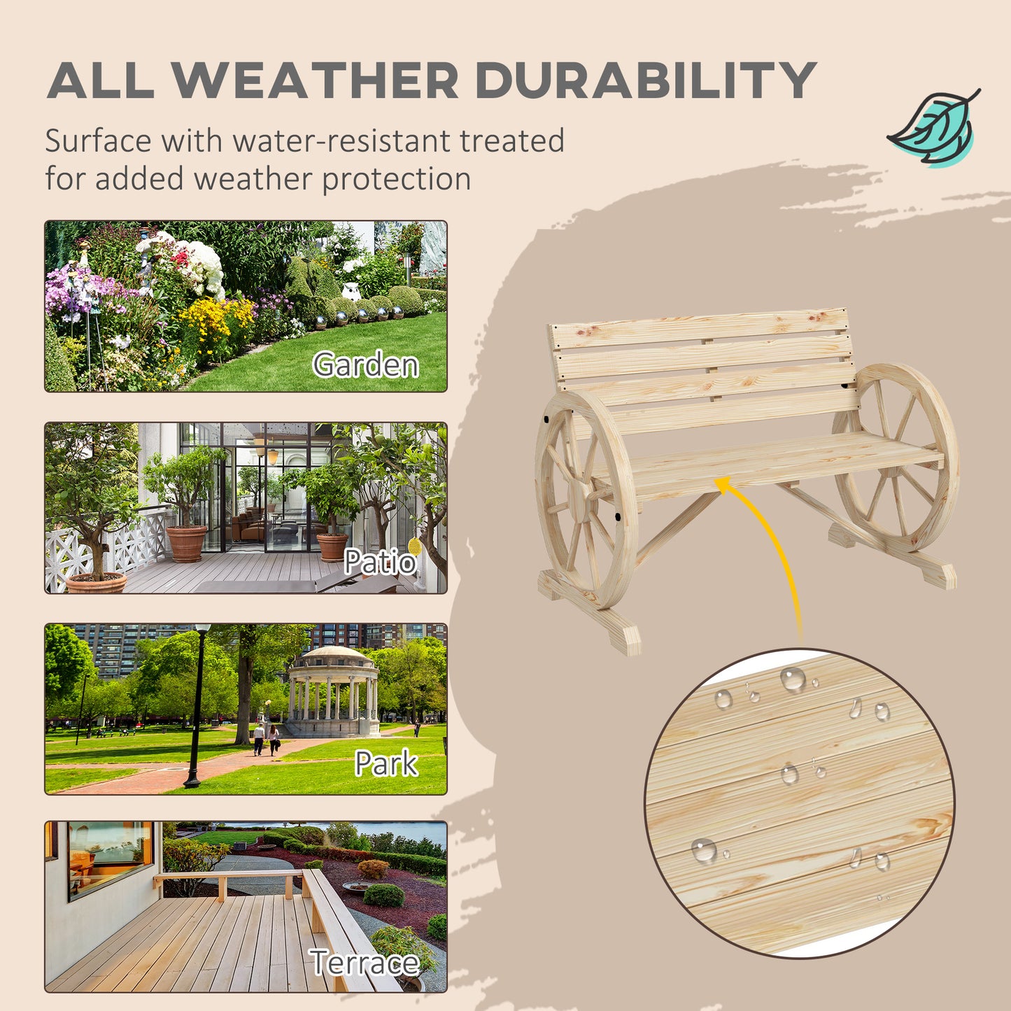 Wagon Wheel Chair Bench Armrest Rustic Loveseat Wood Outdoor Garden