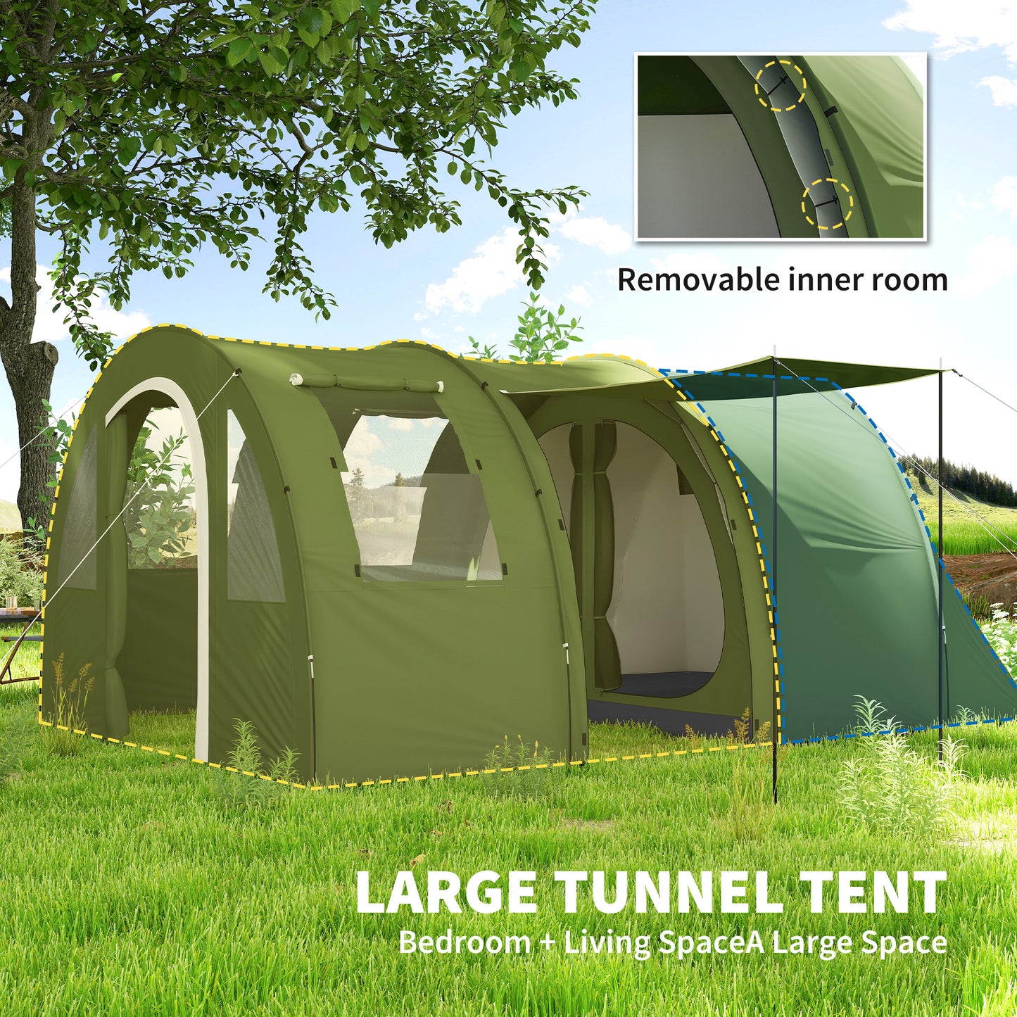 5-6 Man Camping Tent with 2 Room, Floor and Carry Bag