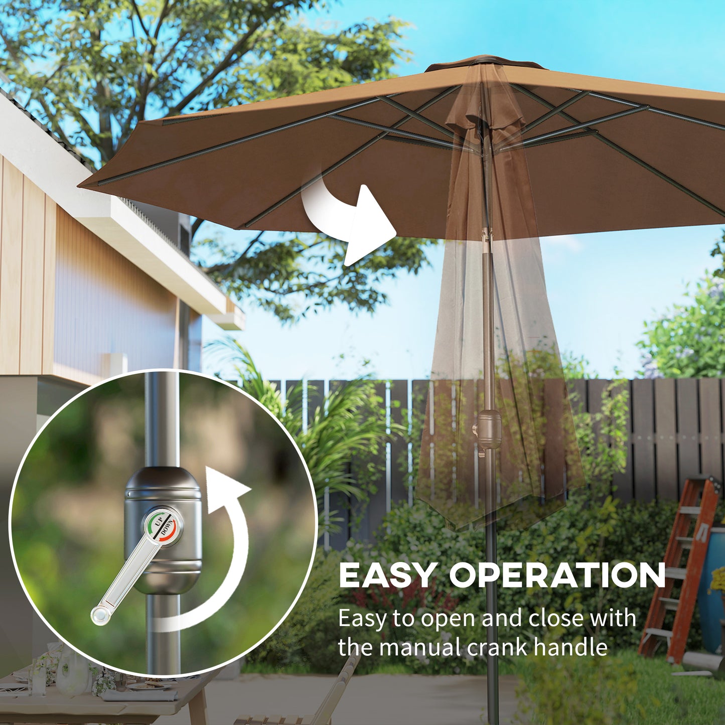 3(m) Tilting Parasol Garden Umbrellas, Outdoor Sun Shade with 8 Ribs