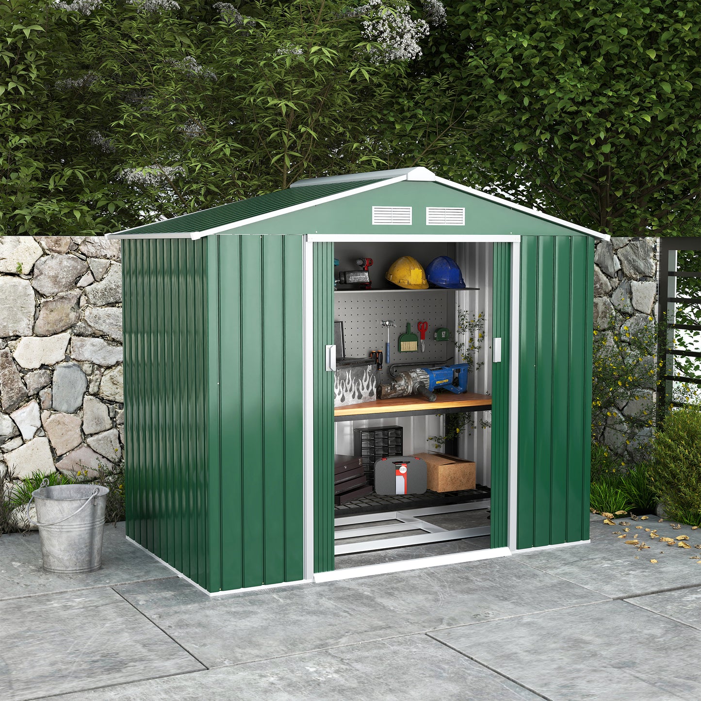 7 x 4ft Metal Garden Shed, Outdoor Storage Tool House