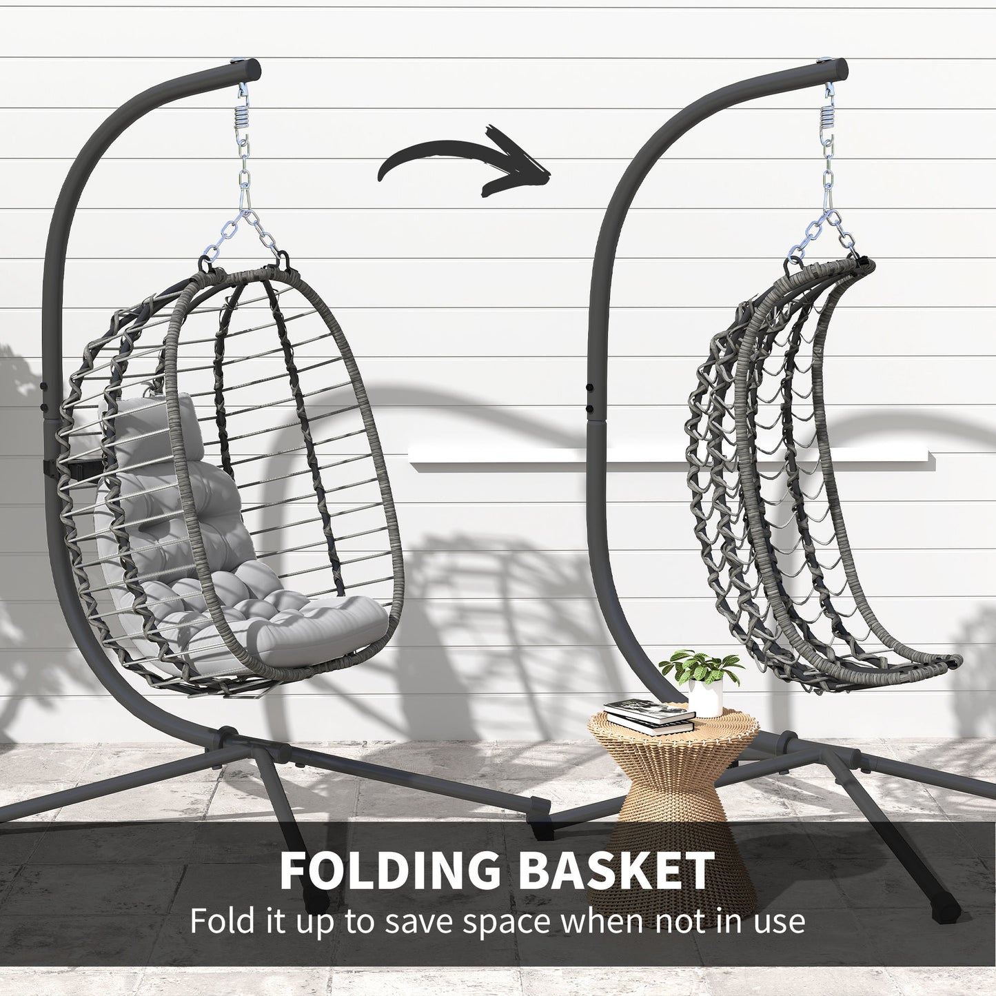 Rattan Hanging Egg Chair, Foldable Wicker Hammock Swing Chair