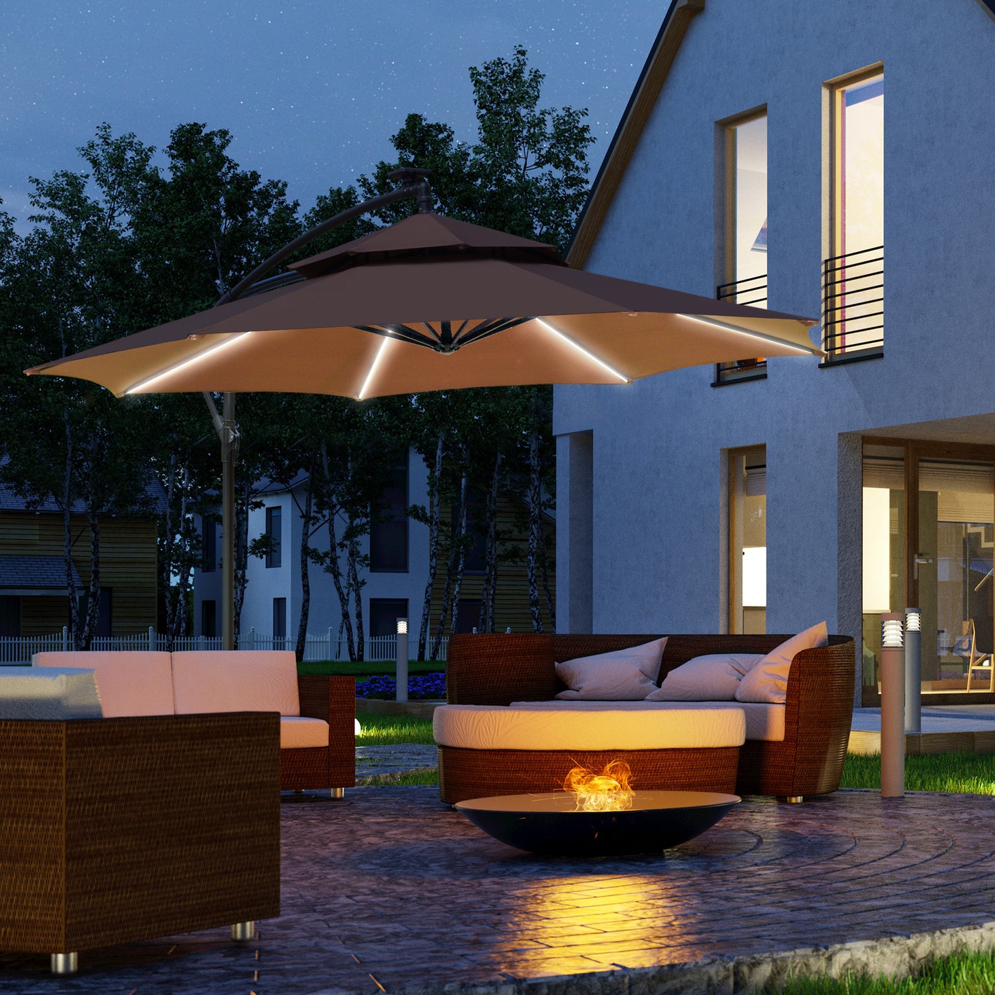 3(m) Cantilever Banana Parasol Hanging Umbrella with Double Roof