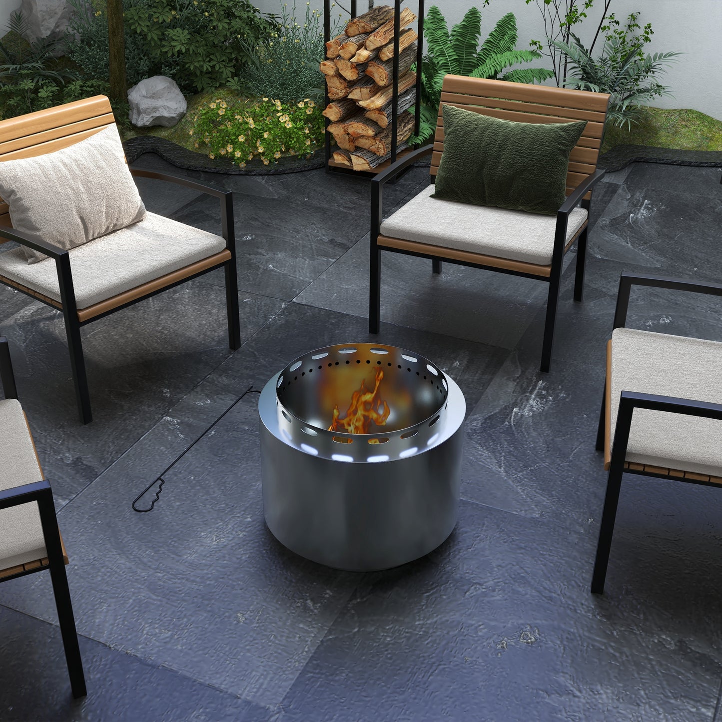 Smokeless Fire Pit, 48.5cm Portable Wood Burning Firepit with Poker