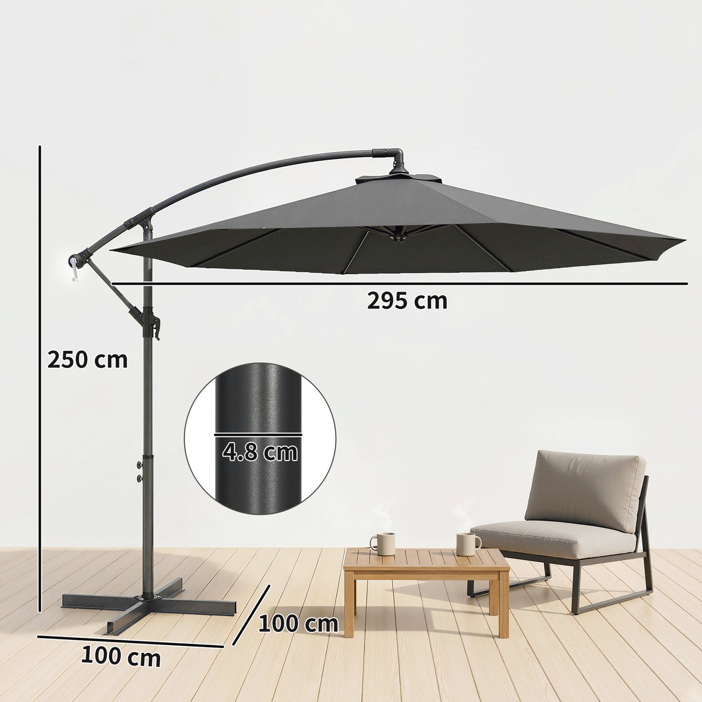 3m Overhanging Cantilever Parasol, with Cross Base (5)