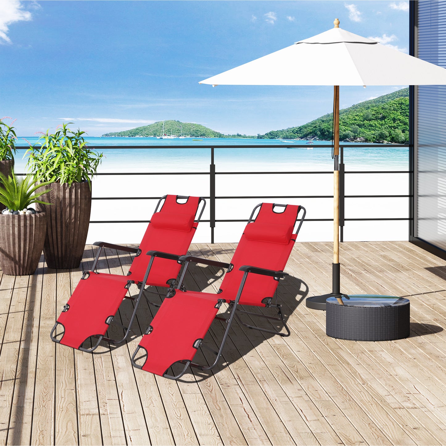2 in 1 Folding Sun Lounger Reclining Garden Chair Set of 2