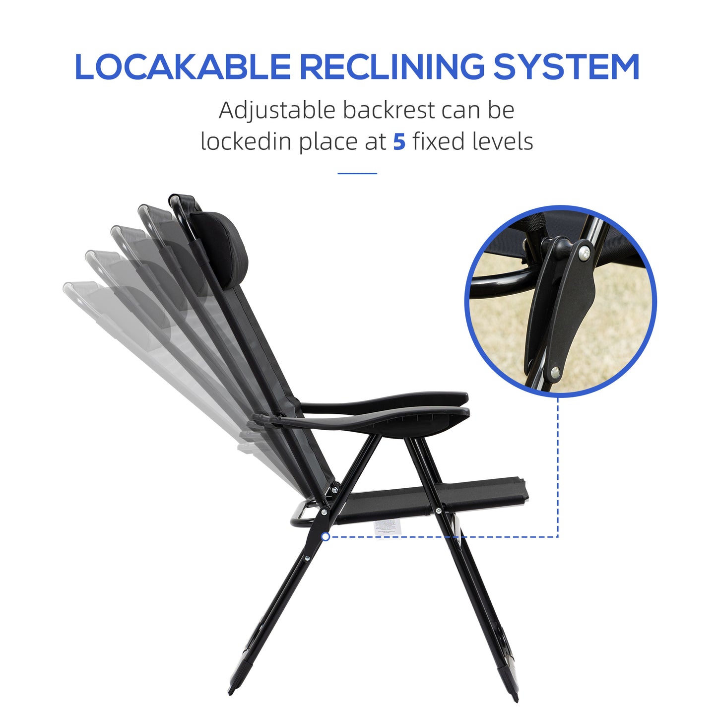 Set of 2 Portable Folding Recliner Metal Outdoor Patio Chaise