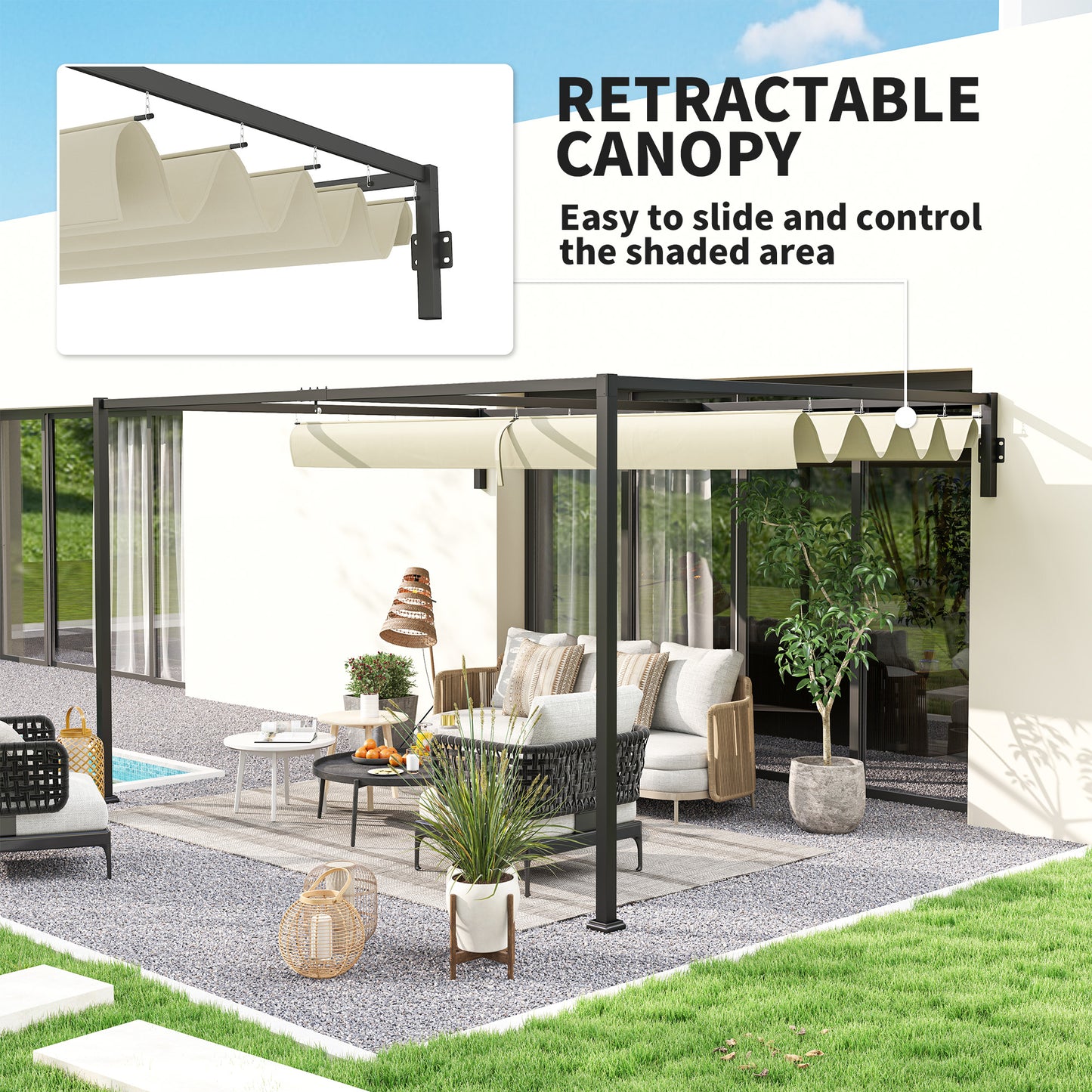 3 x 4m Steel Pergola, with Retractable Canopy