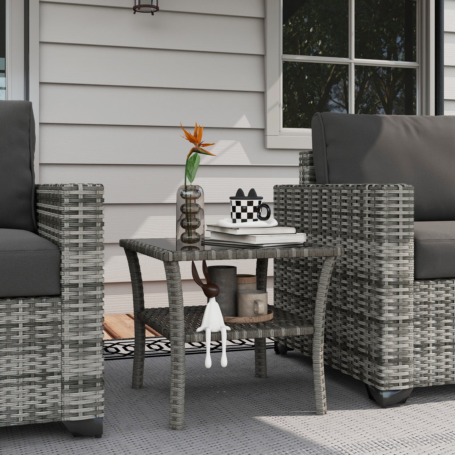 Two-tier PE Rattan Square Coffee Table