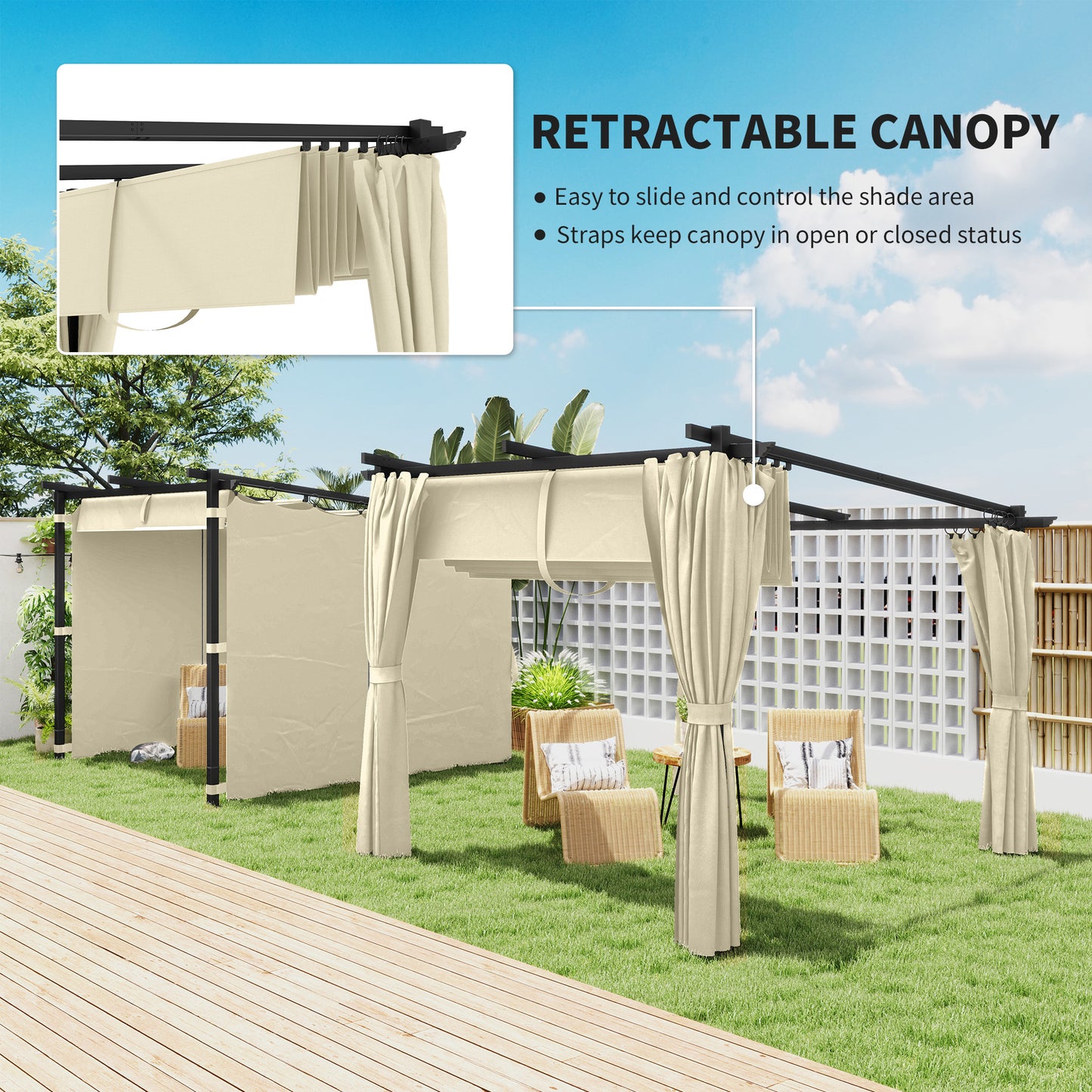 3 x 3 m Retractable Roof Pergola, with Curtains