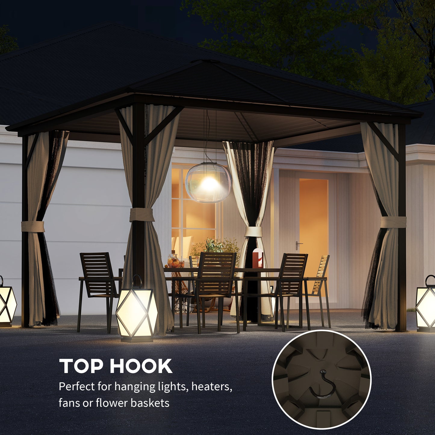 3 x 3(m) Metal Hardtop Gazebo, with Curtains and Accessories